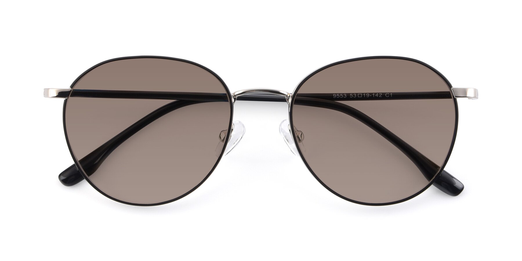 Folded Front of 9553 in Black-Silver with Medium Brown Tinted Lenses