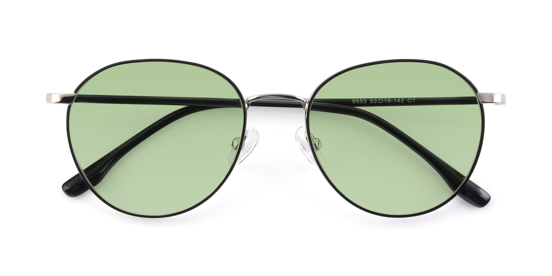 Folded Front of 9553 in Black-Silver with Medium Green Tinted Lenses