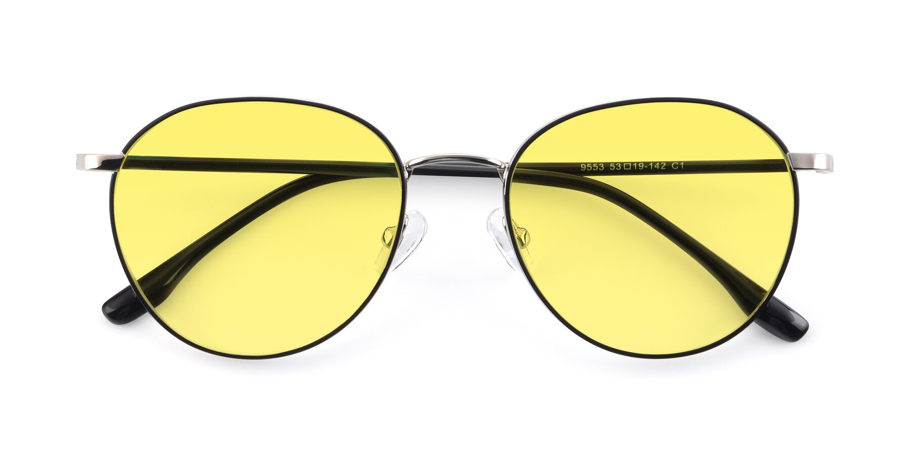 Folded Front of 9553 in Black-Silver with Medium Yellow Tinted Lenses
