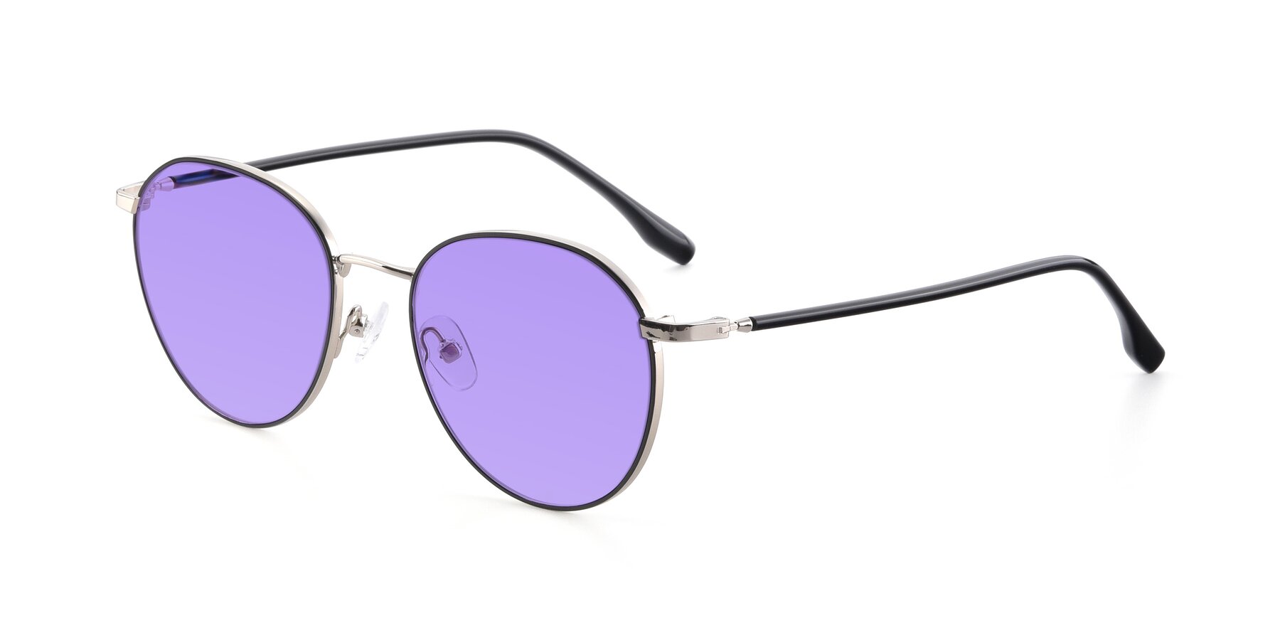 Angle of 9553 in Black-Silver with Medium Purple Tinted Lenses