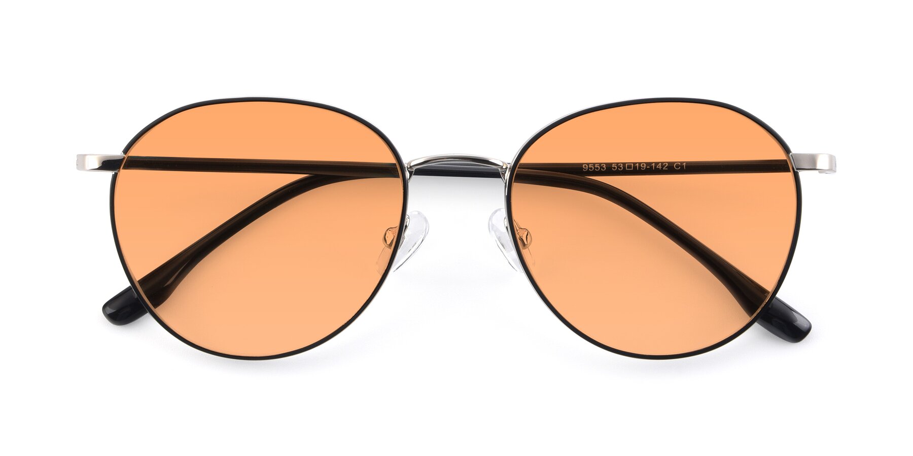 Folded Front of 9553 in Black-Silver with Medium Orange Tinted Lenses