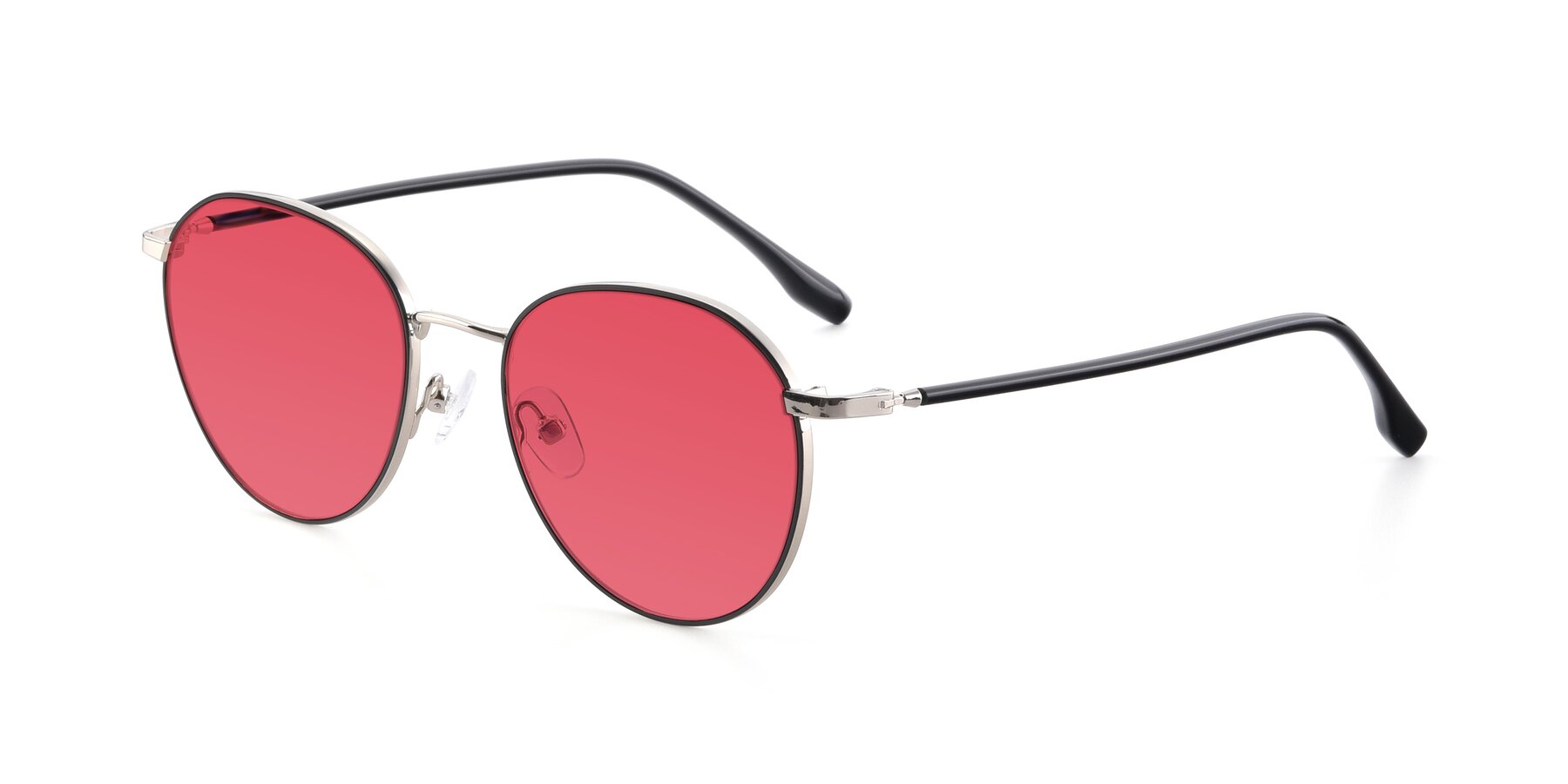 Angle of 9553 in Black-Silver with Red Tinted Lenses