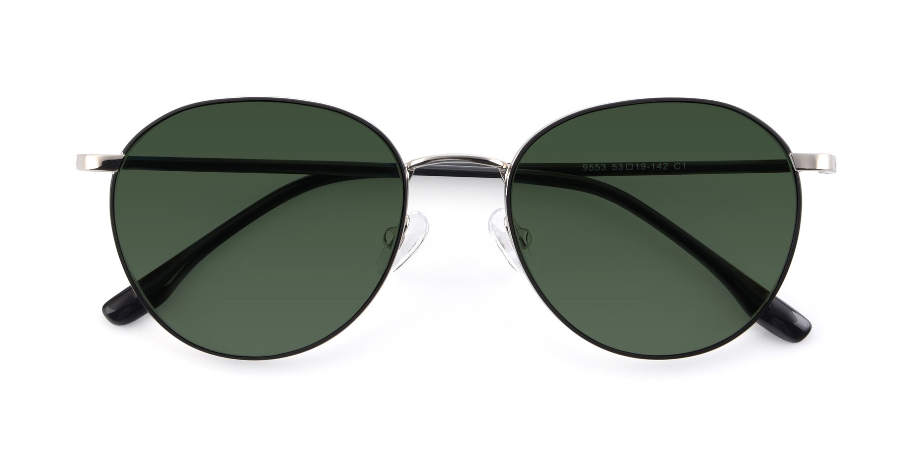 Folded Front of 9553 in Black-Silver with Green Tinted Lenses