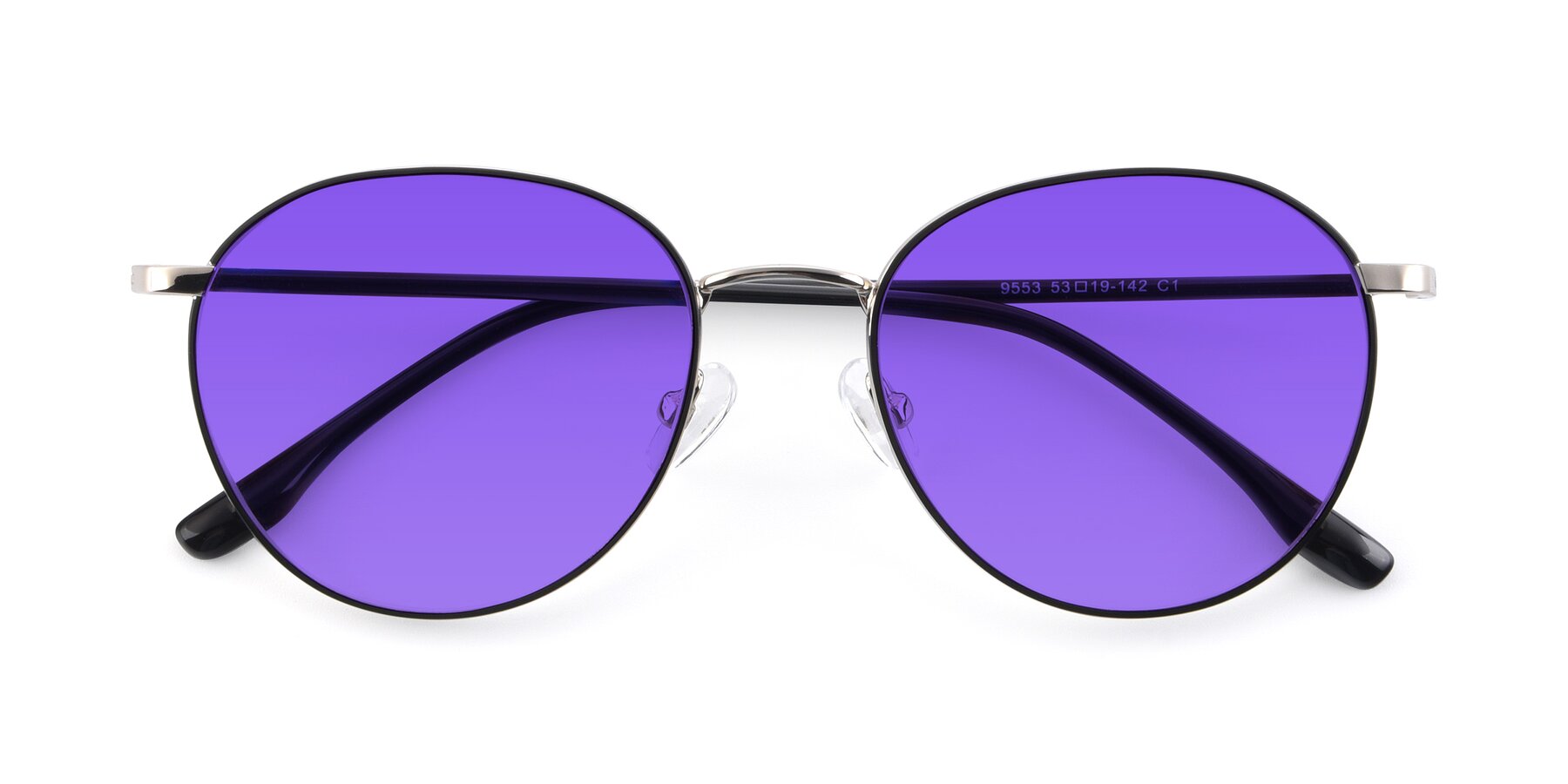 Folded Front of 9553 in Black-Silver with Purple Tinted Lenses