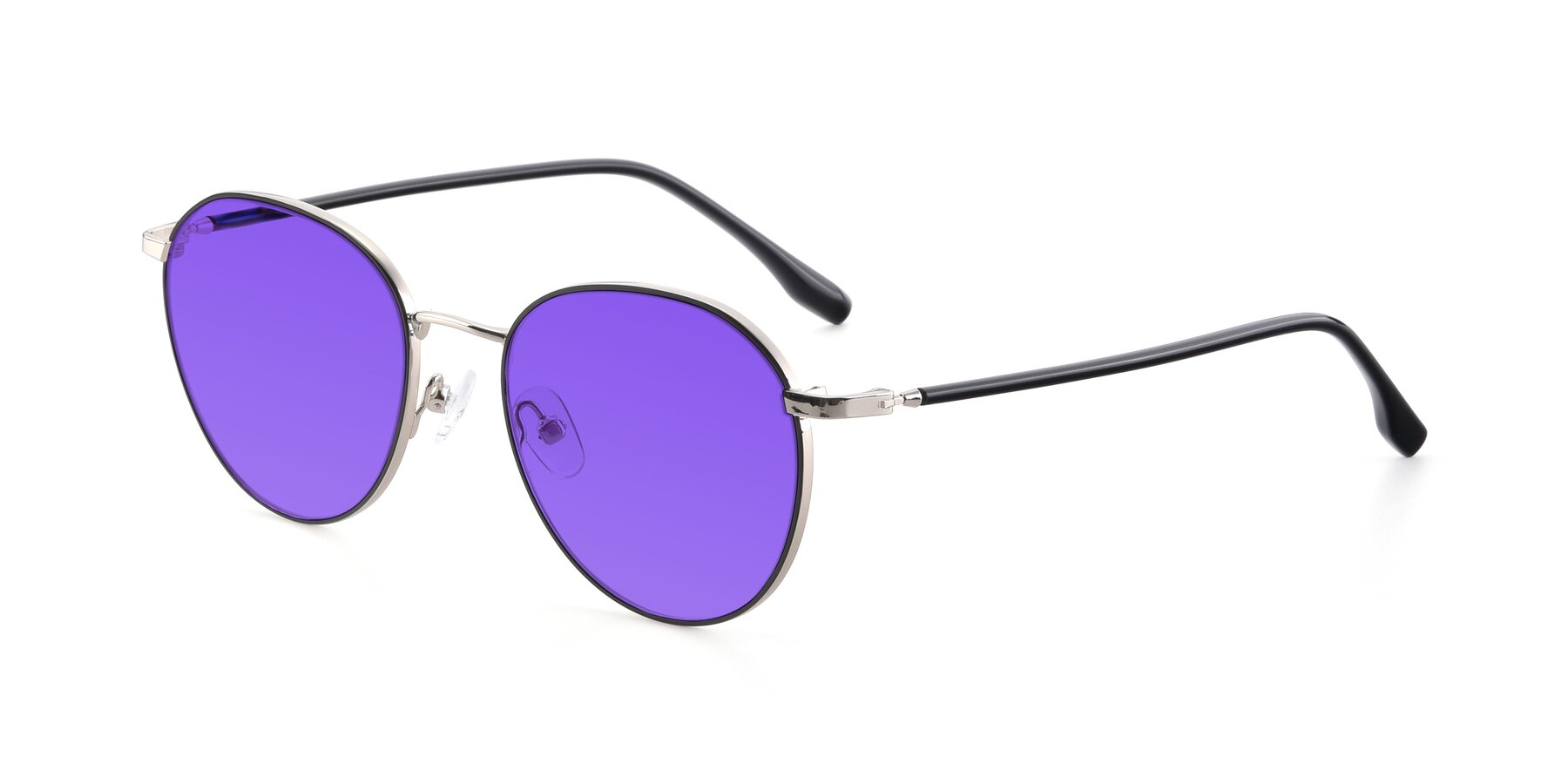 Angle of 9553 in Black-Silver with Purple Tinted Lenses