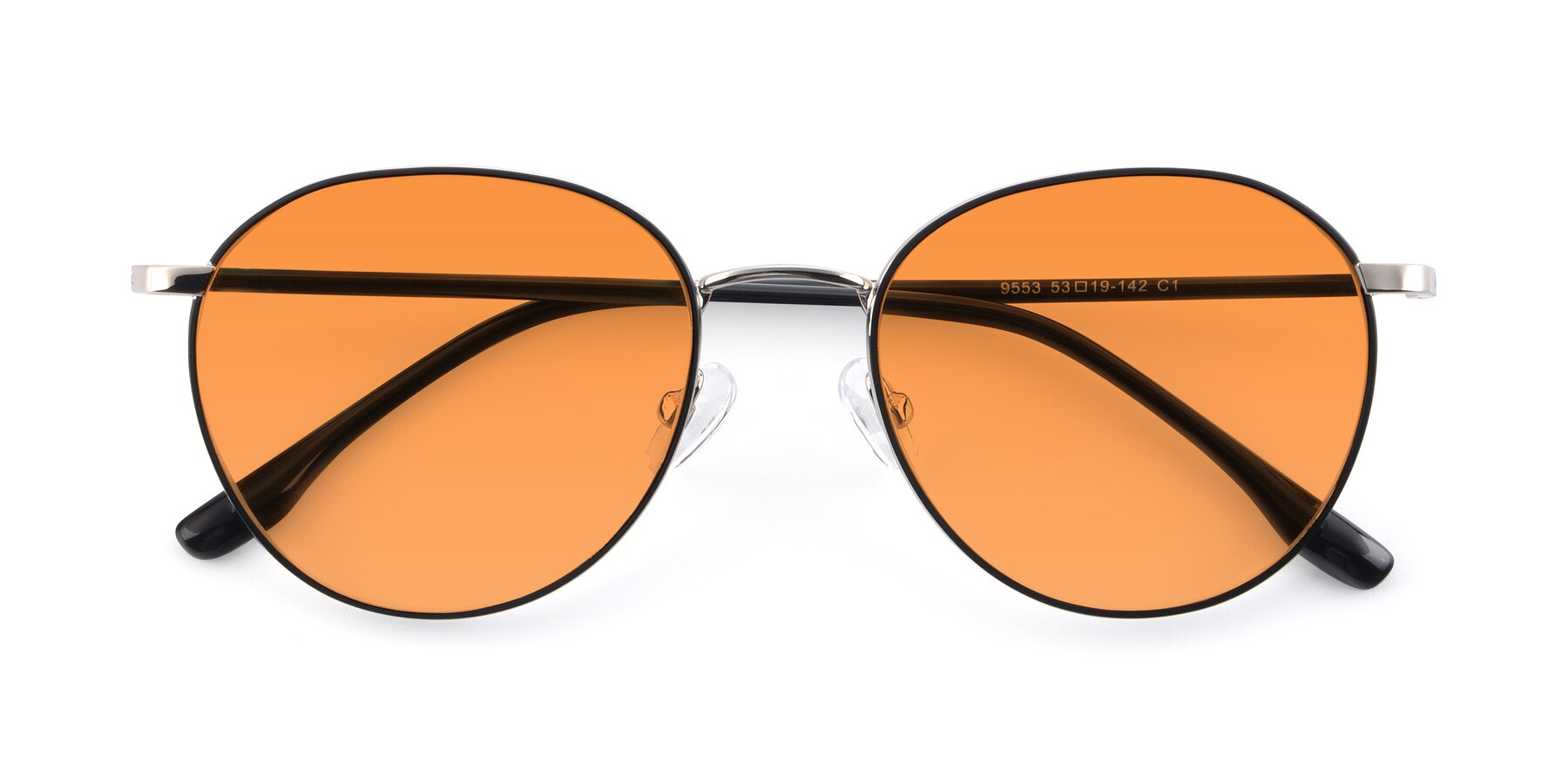Folded Front of 9553 in Black-Silver with Orange Tinted Lenses
