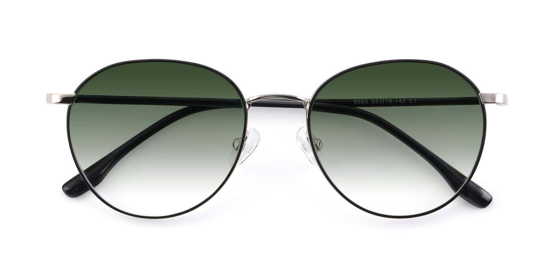 Folded Front of 9553 in Black-Silver with Green Gradient Lenses