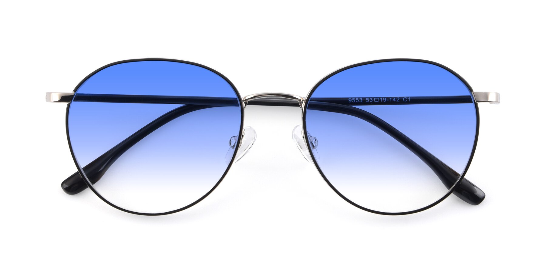 Folded Front of 9553 in Black-Silver with Blue Gradient Lenses