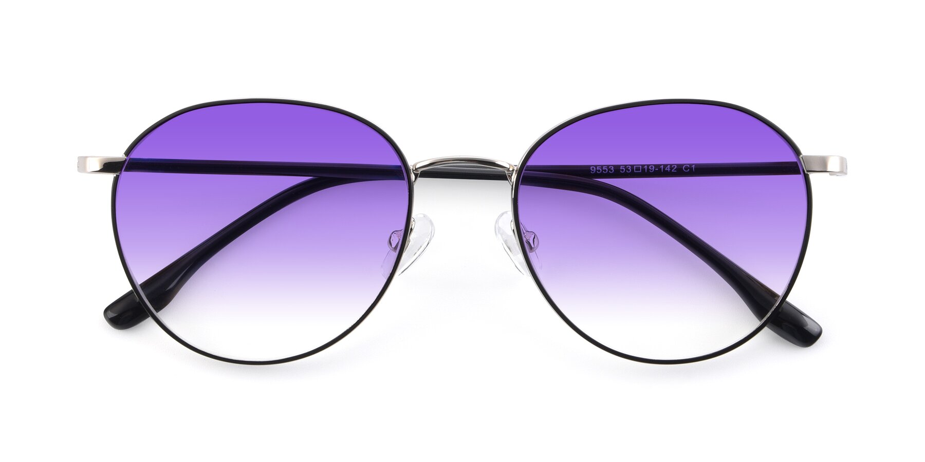 Folded Front of 9553 in Black-Silver with Purple Gradient Lenses