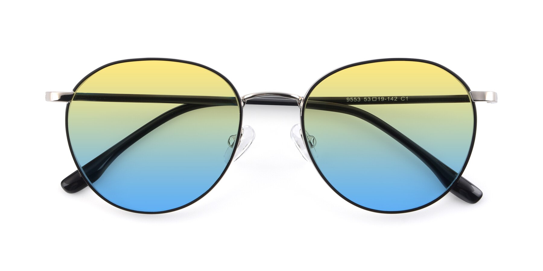 Folded Front of 9553 in Black-Silver with Yellow / Blue Gradient Lenses