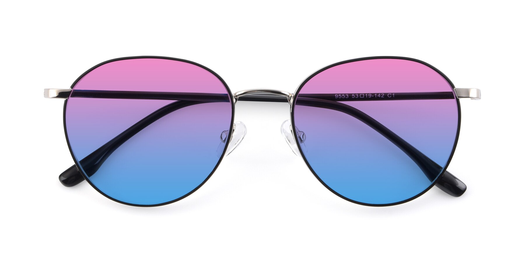 Folded Front of 9553 in Black-Silver with Pink / Blue Gradient Lenses