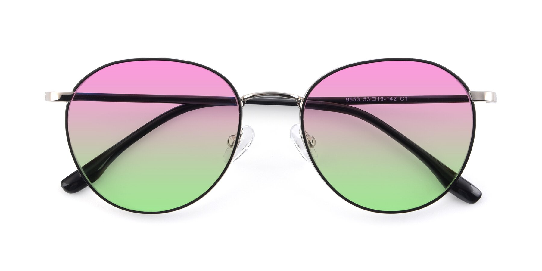 Folded Front of 9553 in Black-Silver with Pink / Green Gradient Lenses