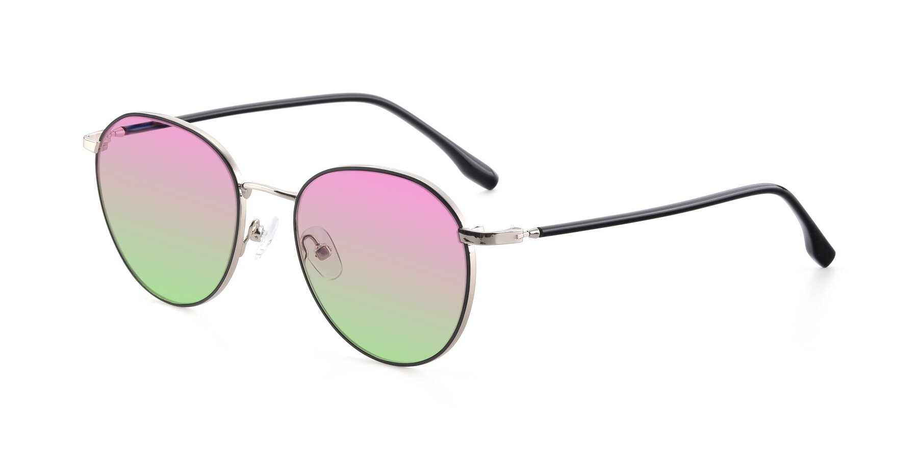 Angle of 9553 in Black-Silver with Pink / Green Gradient Lenses