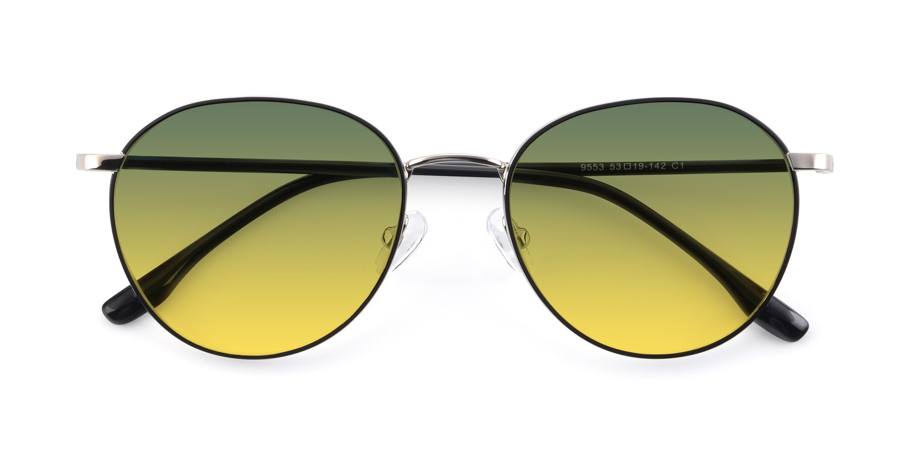 Folded Front of 9553 in Black-Silver with Green / Yellow Gradient Lenses