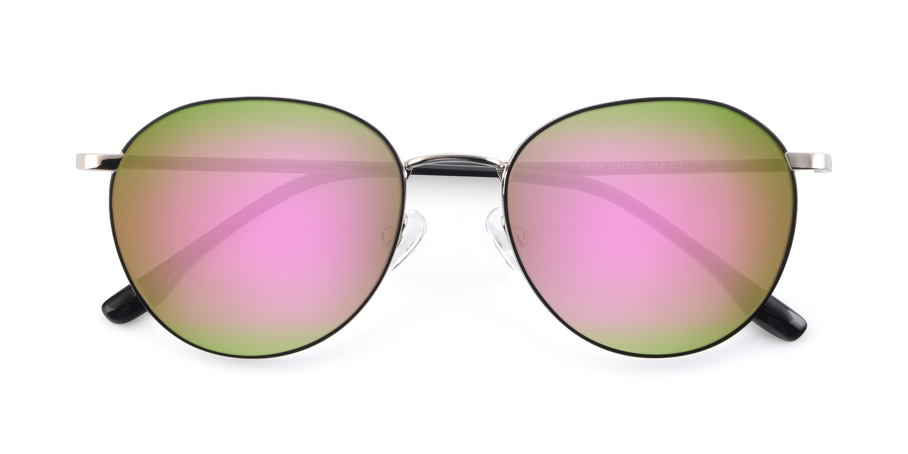 Folded Front of 9553 in Black-Silver with Pink Mirrored Lenses