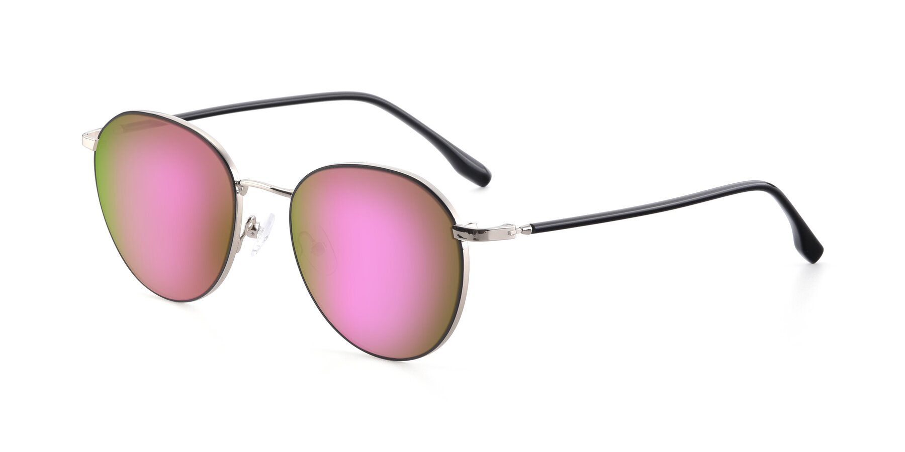 Angle of 9553 in Black-Silver with Pink Mirrored Lenses