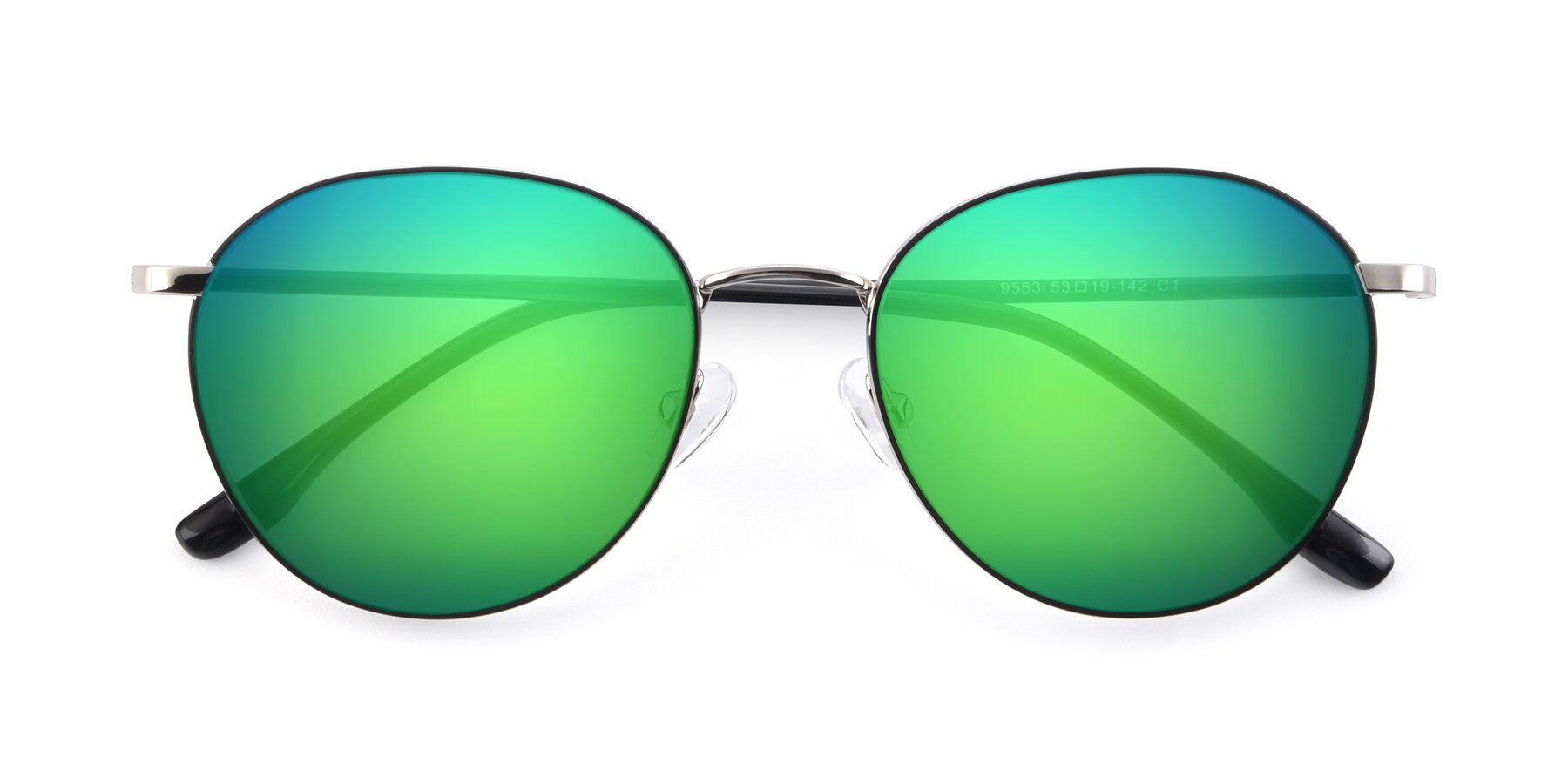 Folded Front of 9553 in Black-Silver with Green Mirrored Lenses