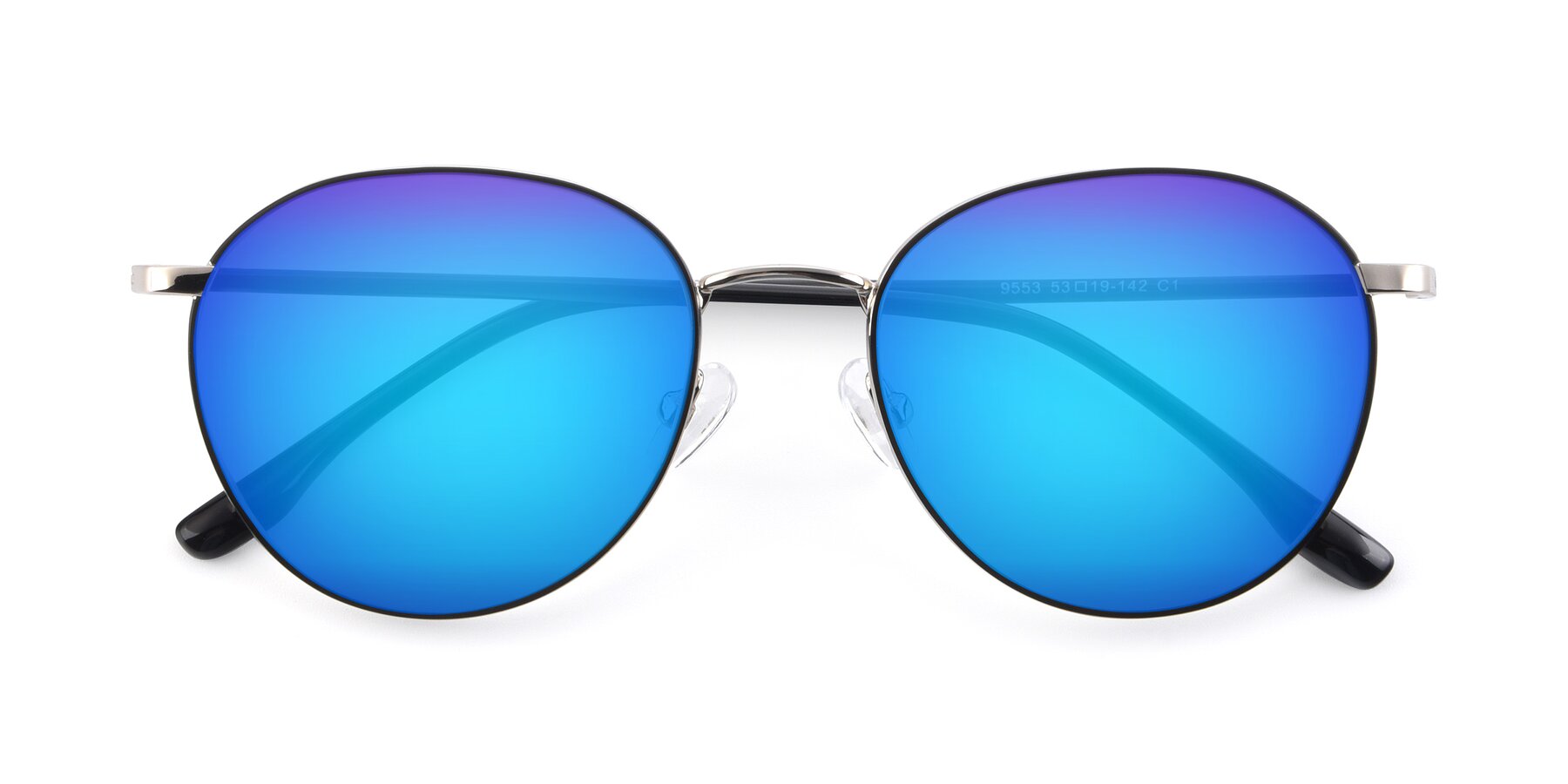Folded Front of 9553 in Black-Silver with Blue Mirrored Lenses