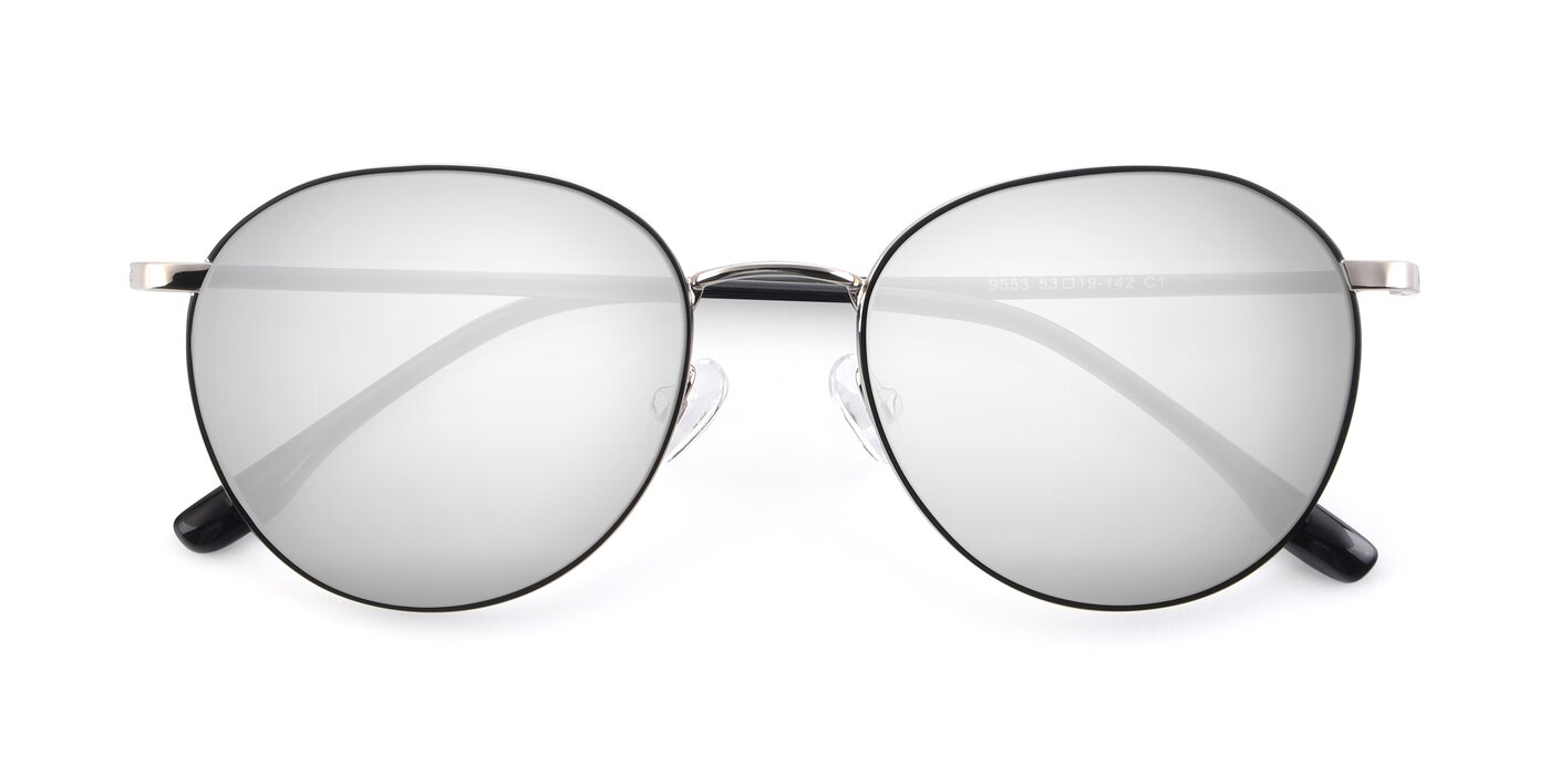 9553 - Black / Silver Flash Mirrored Sunglasses