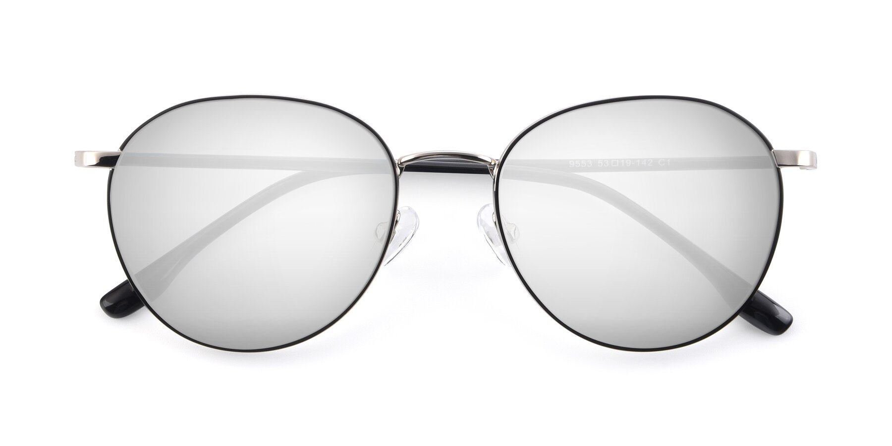 Folded Front of 9553 in Black-Silver with Silver Mirrored Lenses