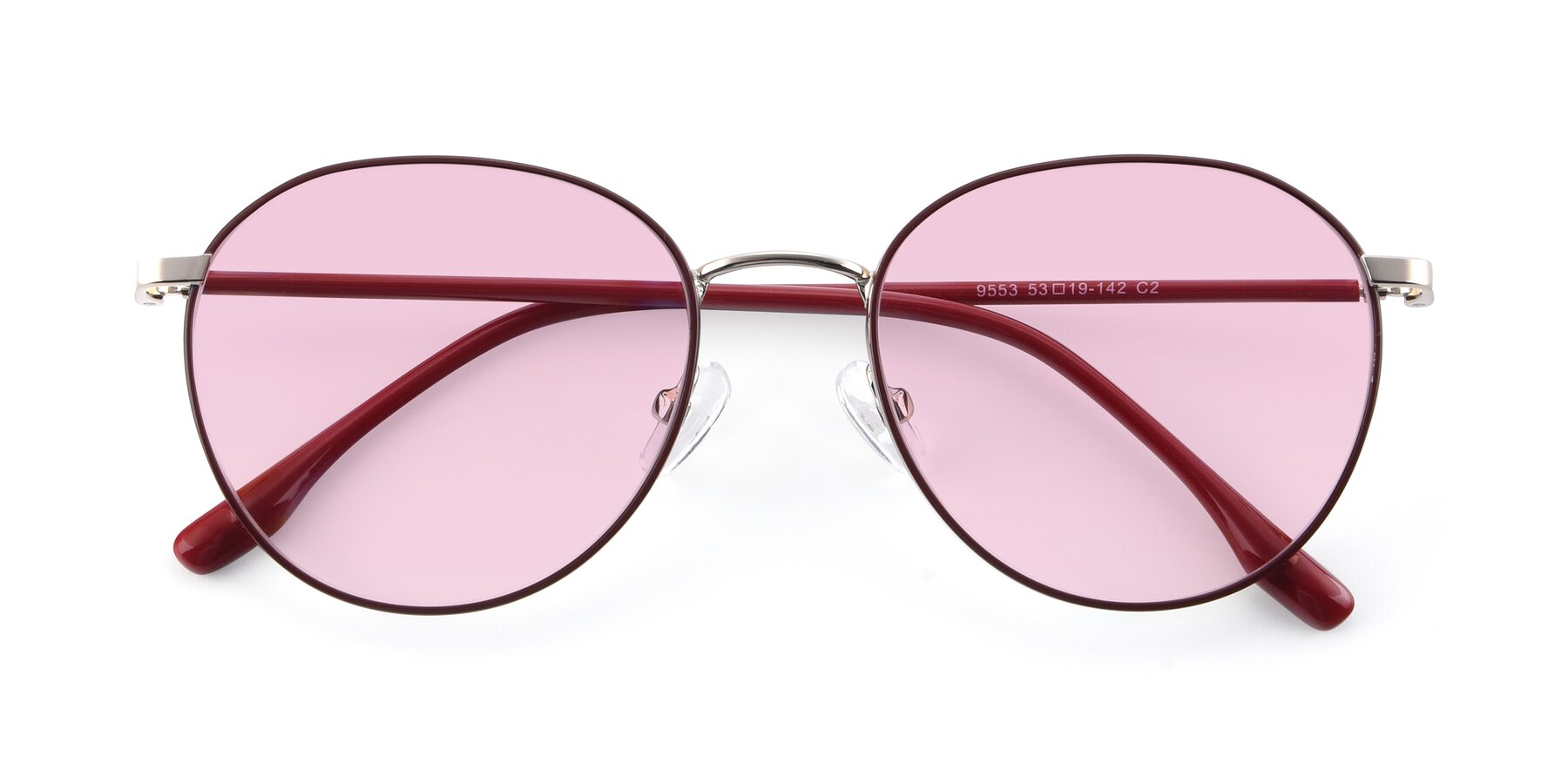Folded Front of 9553 in Wine-Silver with Light Pink Tinted Lenses