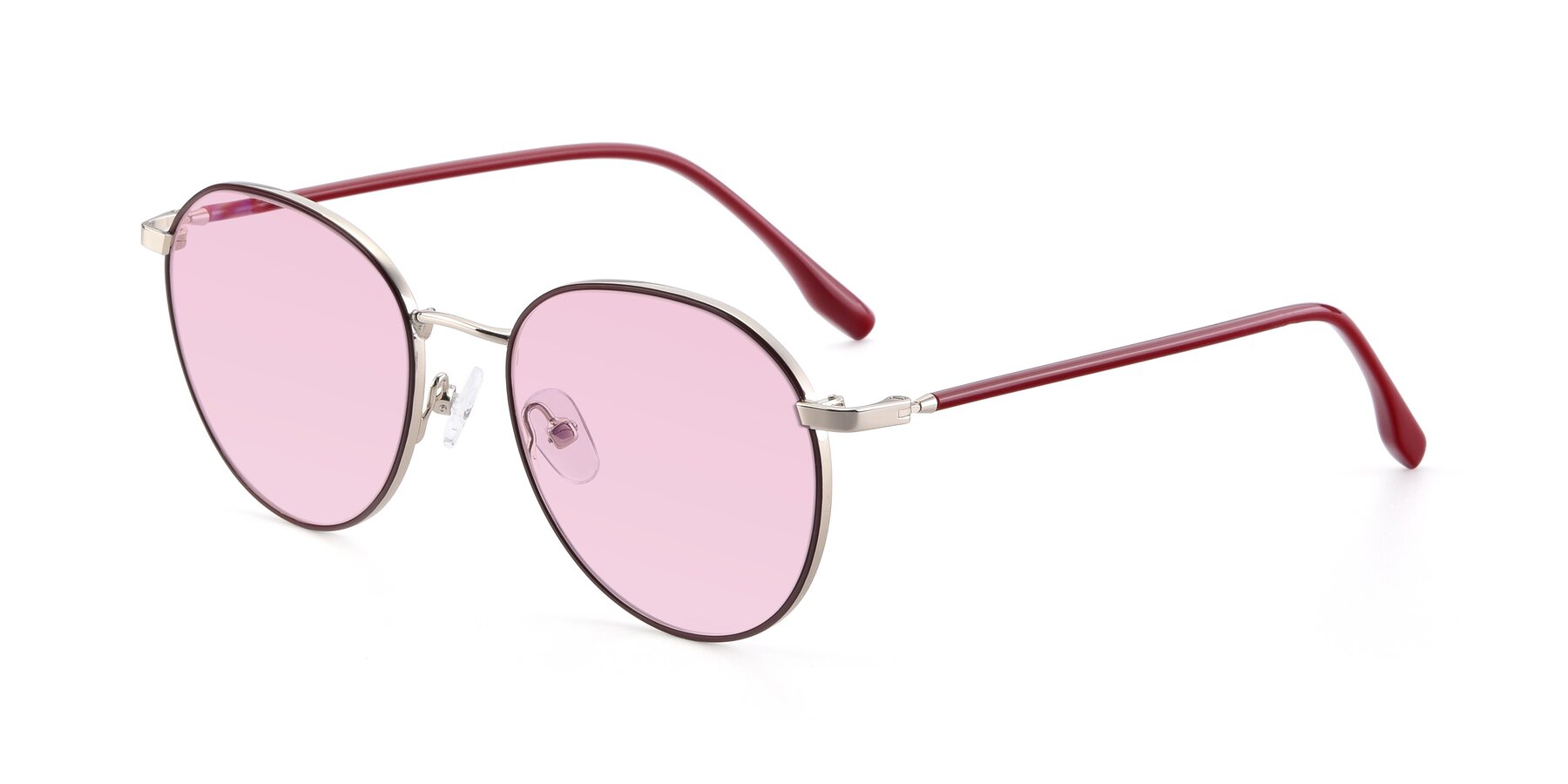 Angle of 9553 in Wine-Silver with Light Pink Tinted Lenses