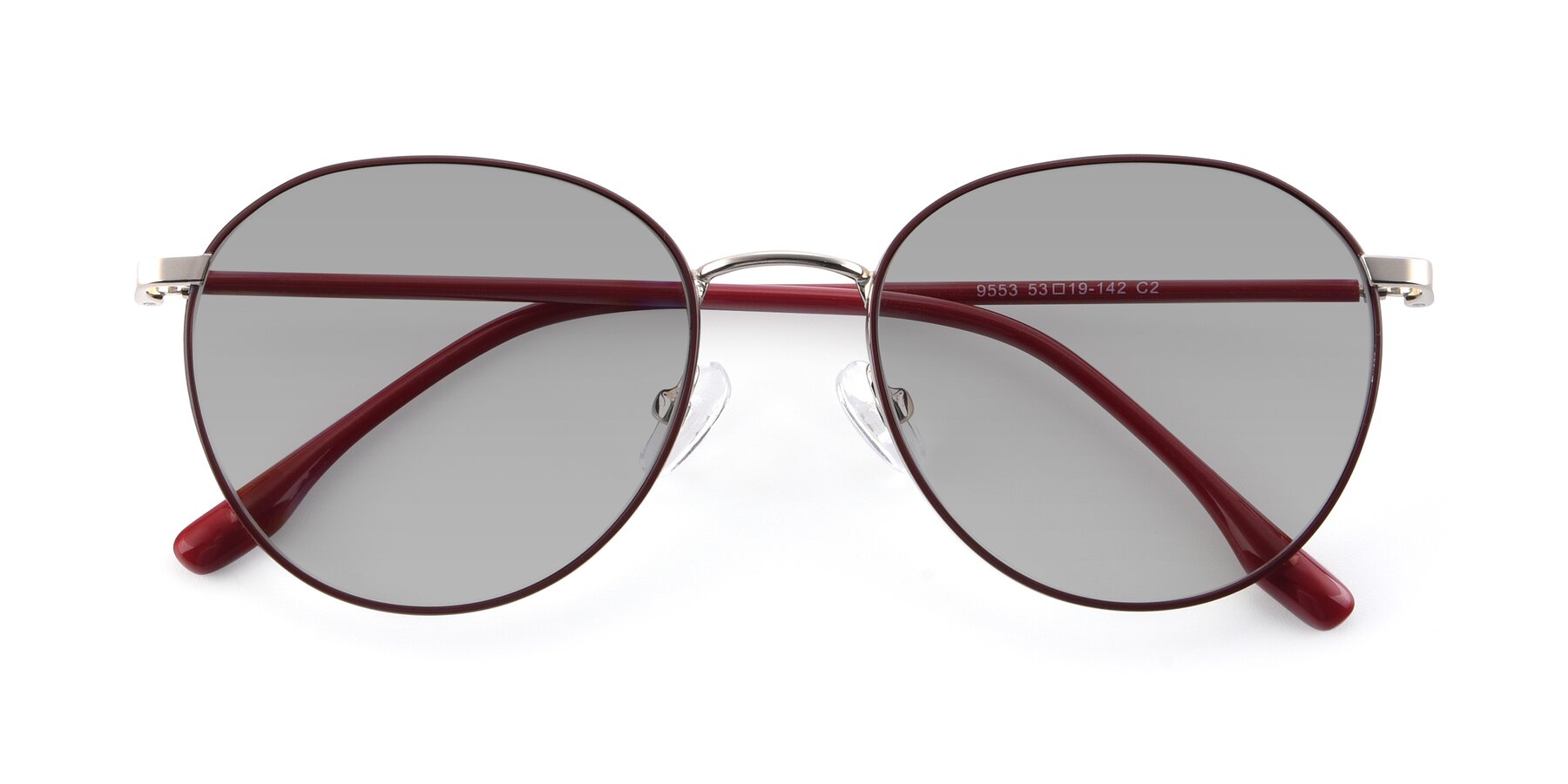 Folded Front of 9553 in Wine-Silver with Light Gray Tinted Lenses
