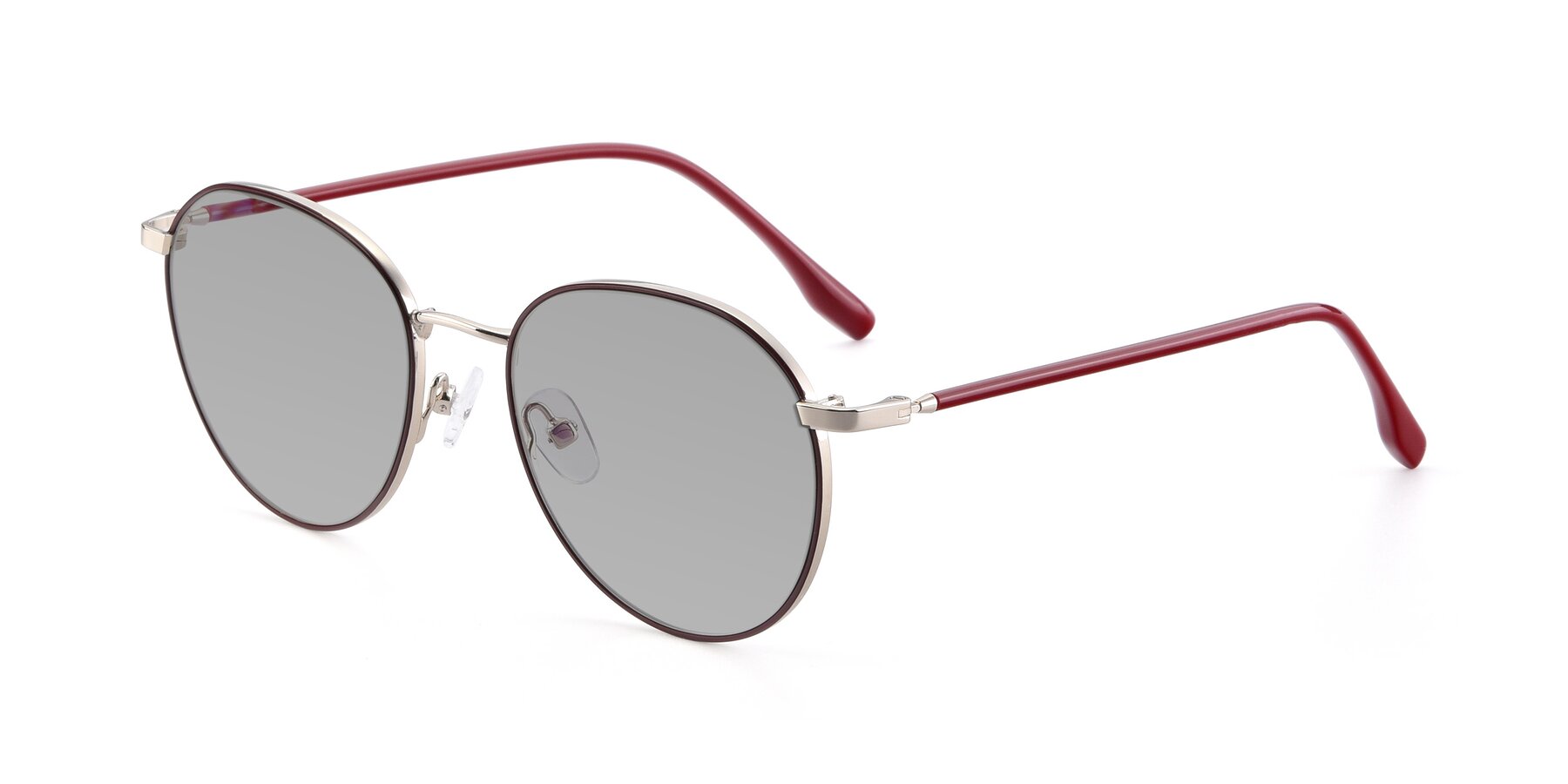 Angle of 9553 in Wine-Silver with Light Gray Tinted Lenses