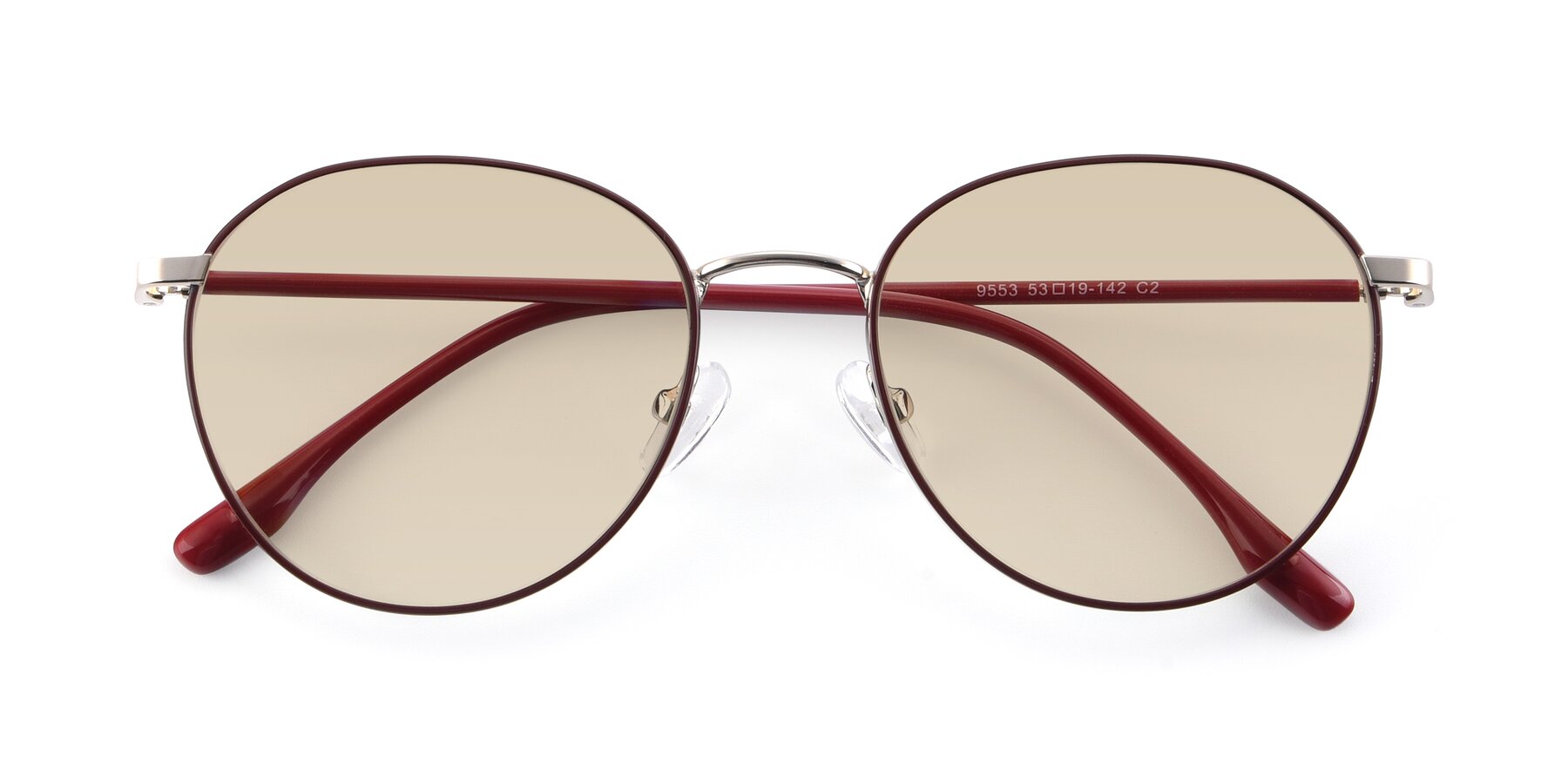 Folded Front of 9553 in Wine-Silver with Light Brown Tinted Lenses