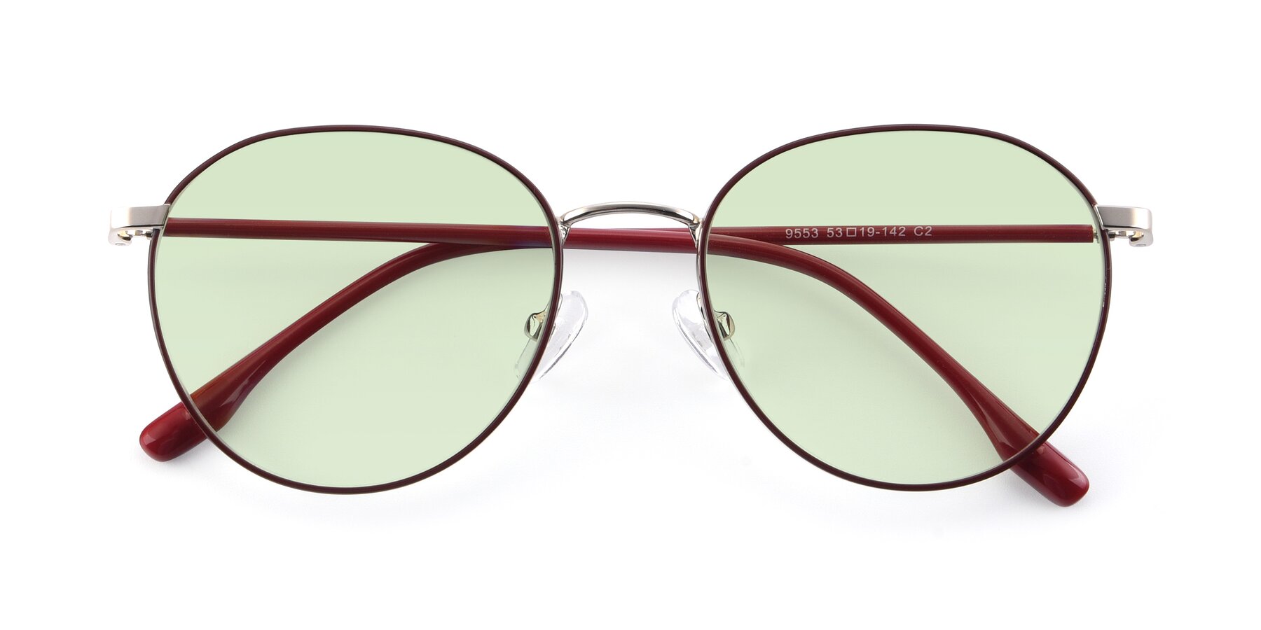 Folded Front of 9553 in Wine-Silver with Light Green Tinted Lenses