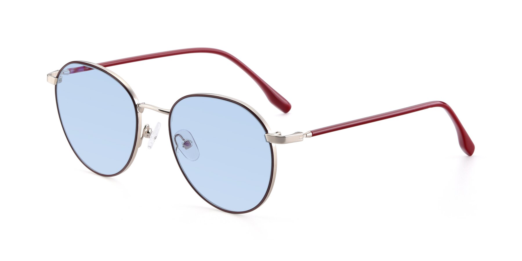 Angle of 9553 in Wine-Silver with Light Blue Tinted Lenses