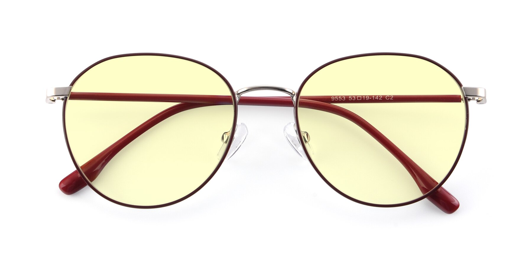 Folded Front of 9553 in Wine-Silver with Light Yellow Tinted Lenses