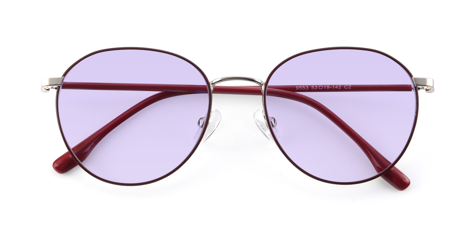 Folded Front of 9553 in Wine-Silver with Light Purple Tinted Lenses