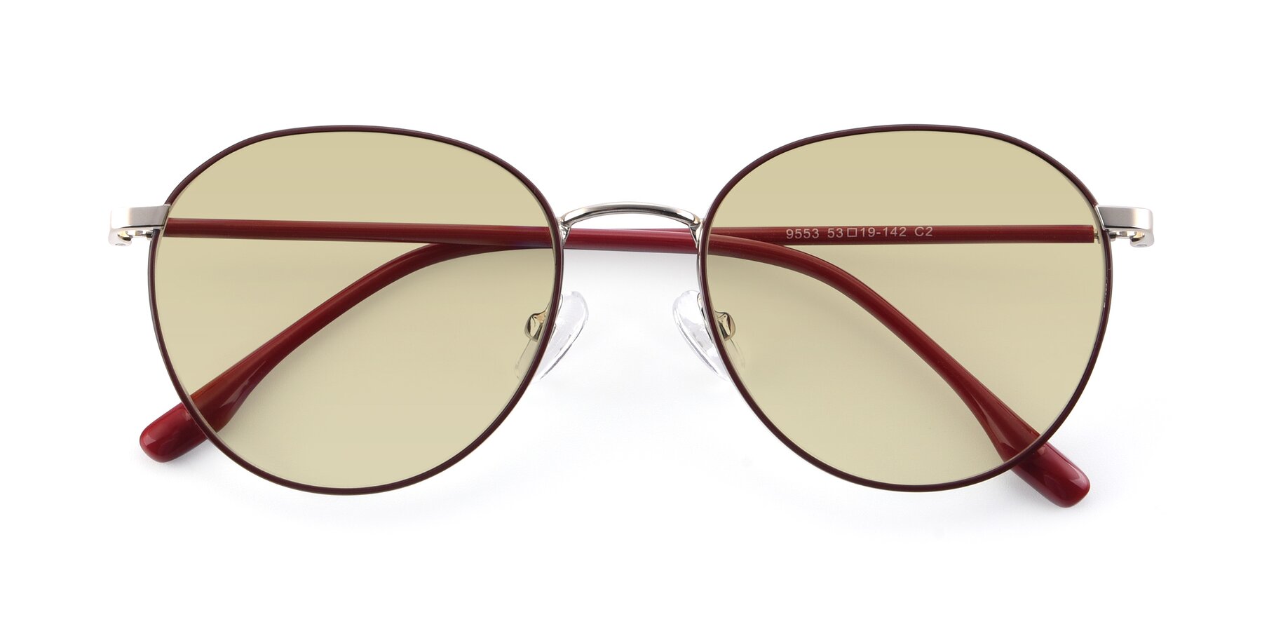 Folded Front of 9553 in Wine-Silver with Light Champagne Tinted Lenses