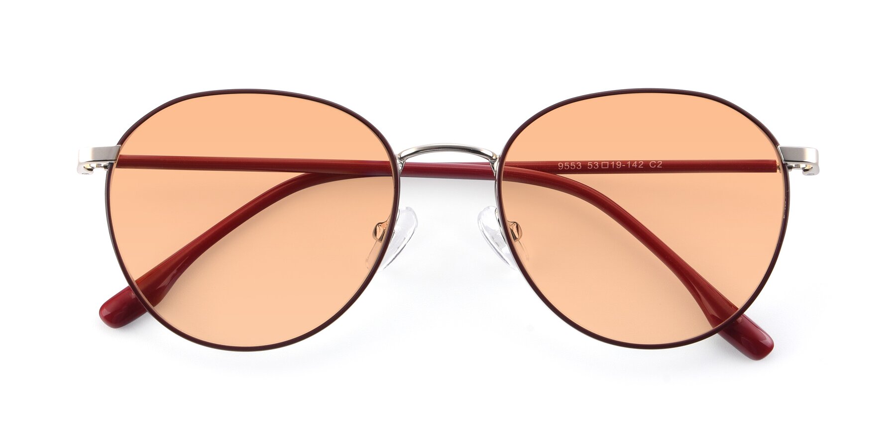 Folded Front of 9553 in Wine-Silver with Light Orange Tinted Lenses