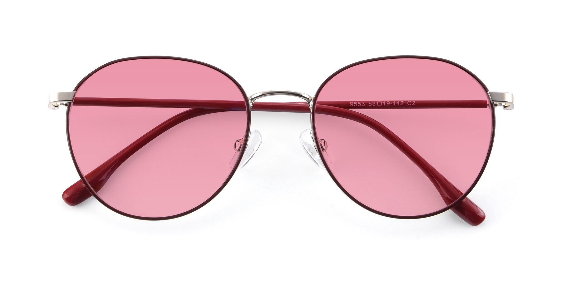 Folded Front of 9553 in Wine-Silver with Pink Tinted Lenses
