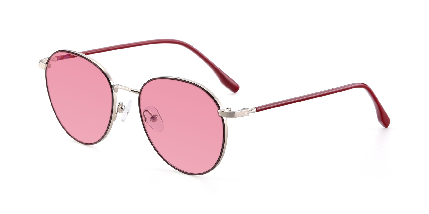 Angle of 9553 in Wine-Silver with Pink Tinted Lenses