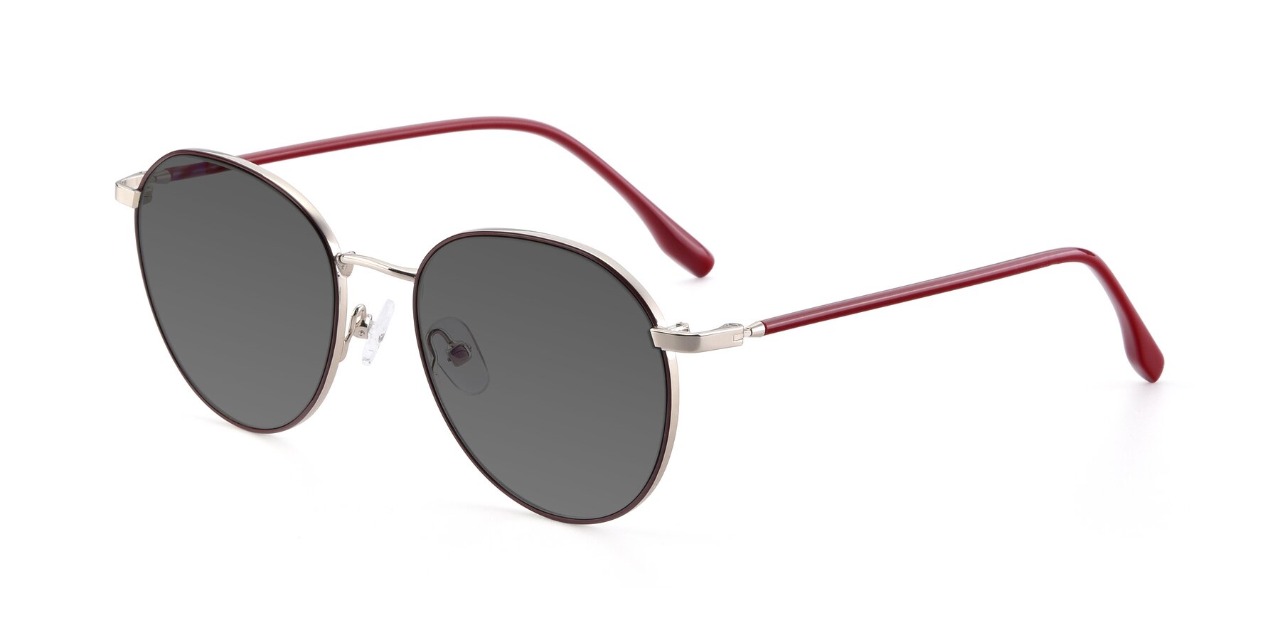 Angle of 9553 in Wine-Silver with Medium Gray Tinted Lenses