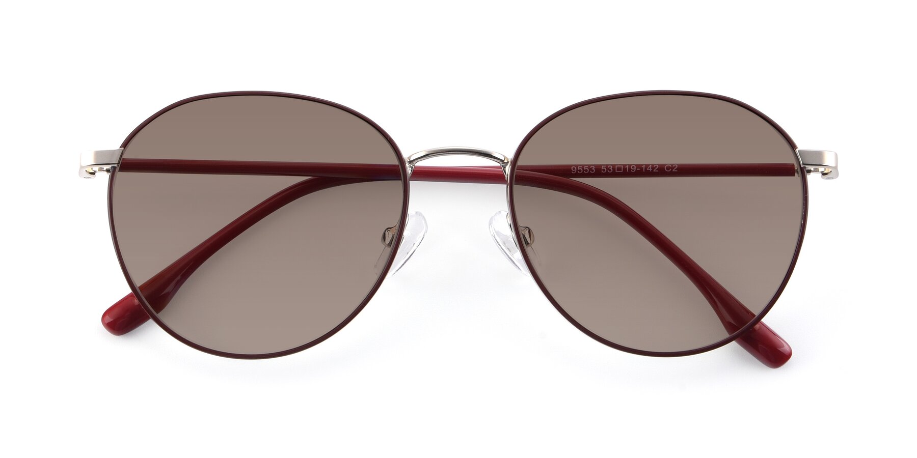 Folded Front of 9553 in Wine-Silver with Medium Brown Tinted Lenses
