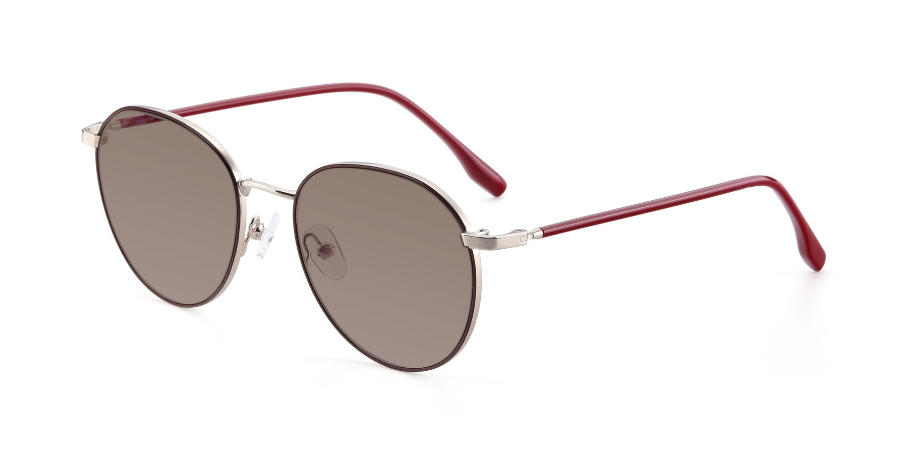 Angle of 9553 in Wine-Silver with Medium Brown Tinted Lenses