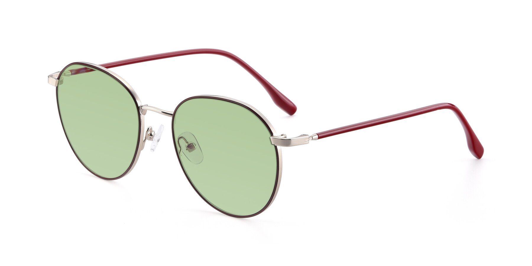 Angle of 9553 in Wine-Silver with Medium Green Tinted Lenses