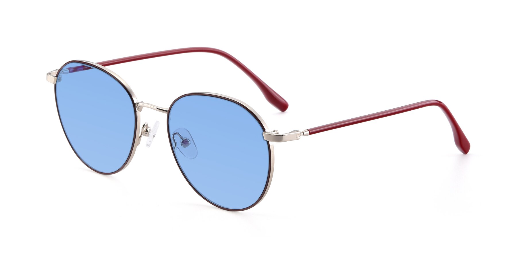 Angle of 9553 in Wine-Silver with Medium Blue Tinted Lenses