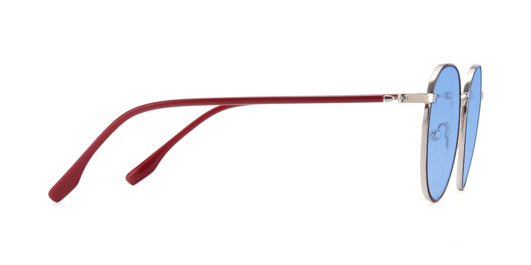 Side of 9553 in Wine-Silver with Medium Blue Tinted Lenses