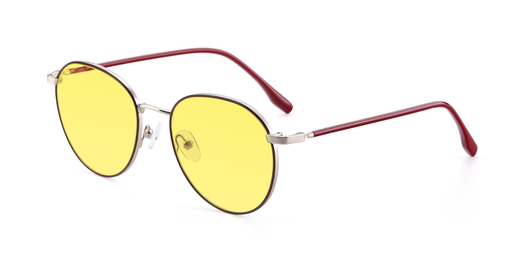 Angle of 9553 in Wine-Silver with Medium Yellow Tinted Lenses