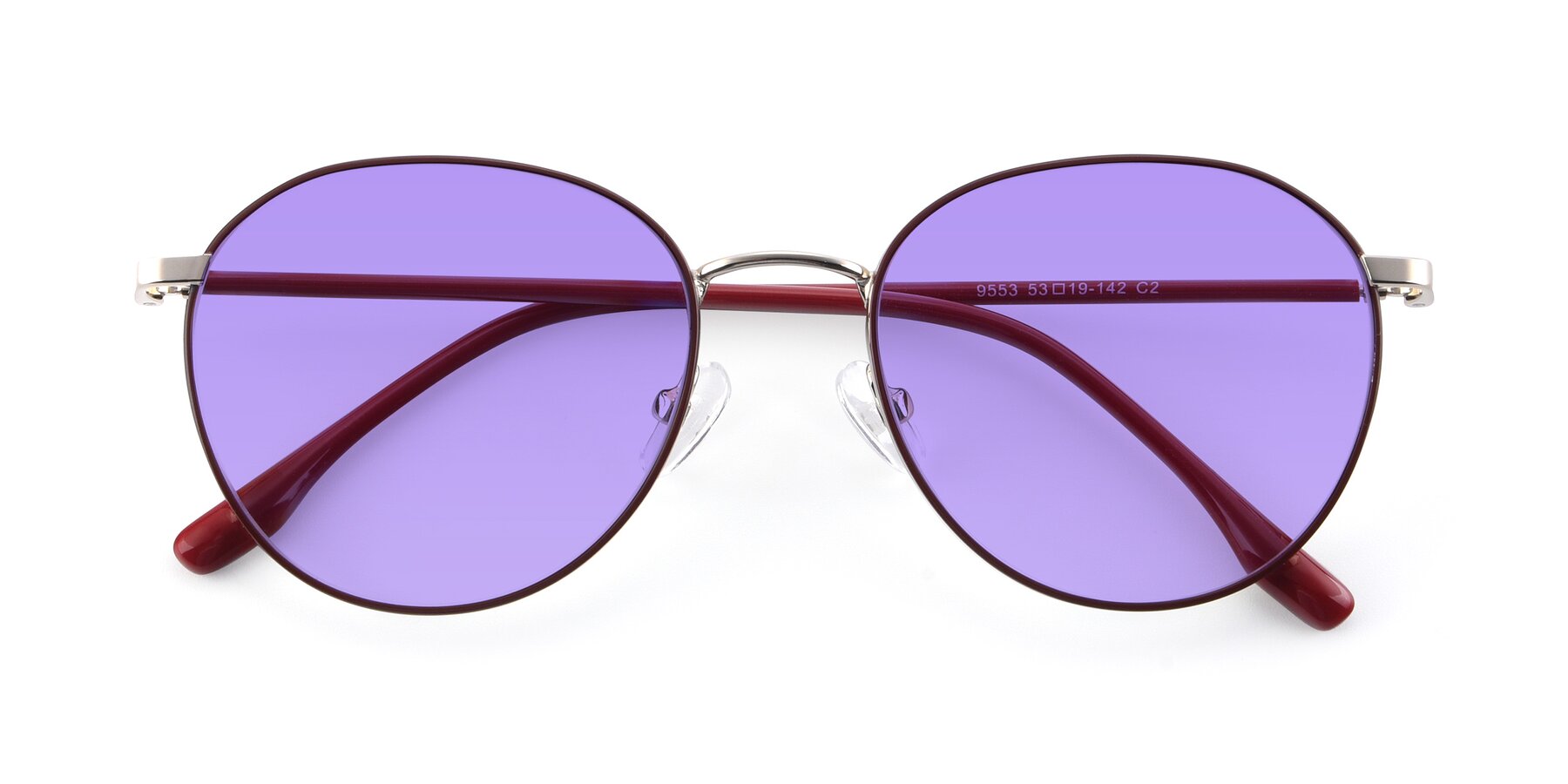 Folded Front of 9553 in Wine-Silver with Medium Purple Tinted Lenses