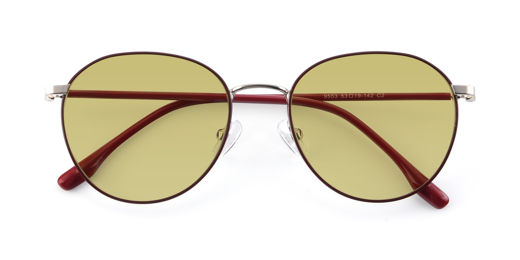 Folded Front of 9553 in Wine-Silver with Medium Champagne Tinted Lenses