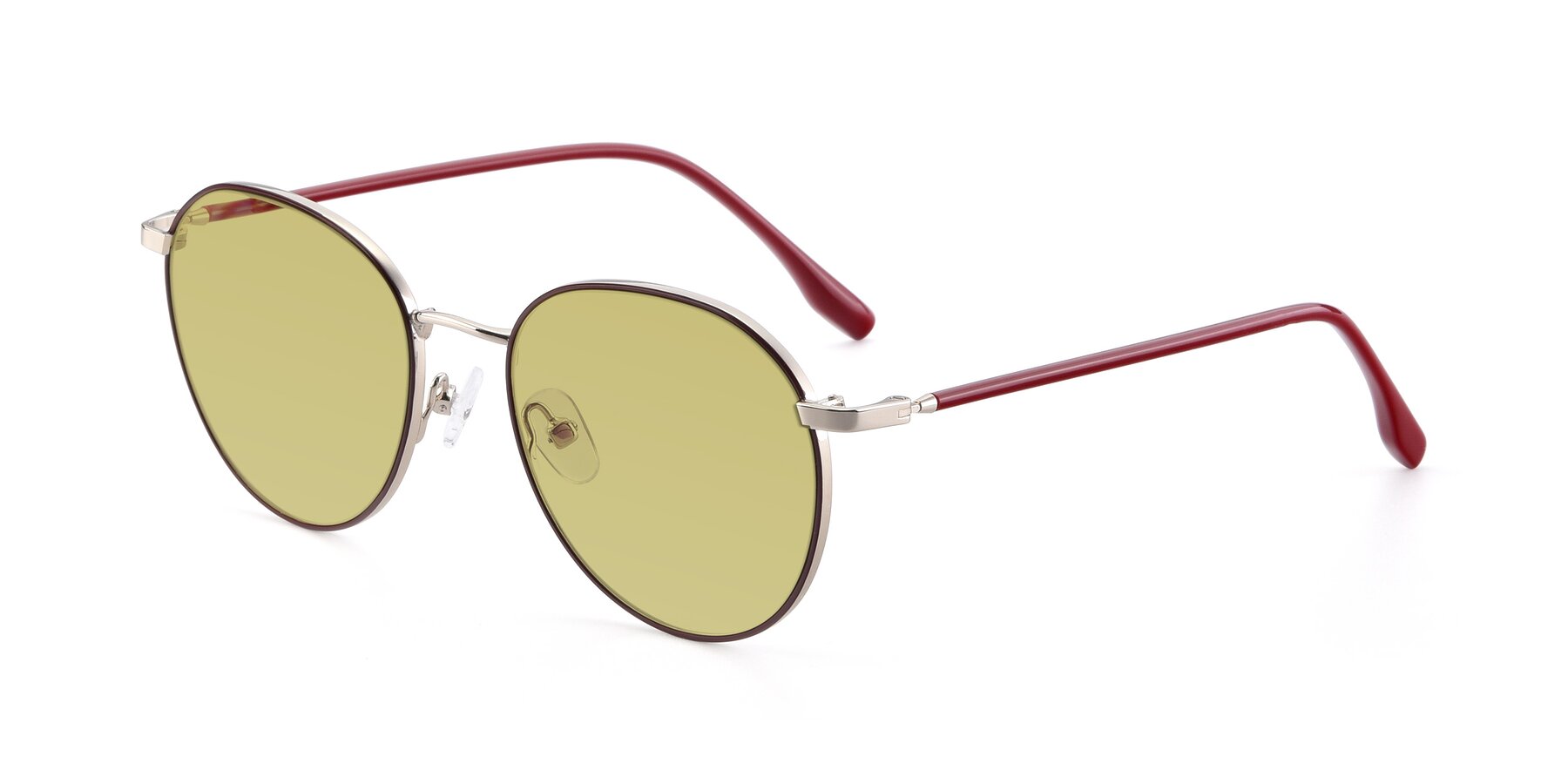 Angle of 9553 in Wine-Silver with Medium Champagne Tinted Lenses