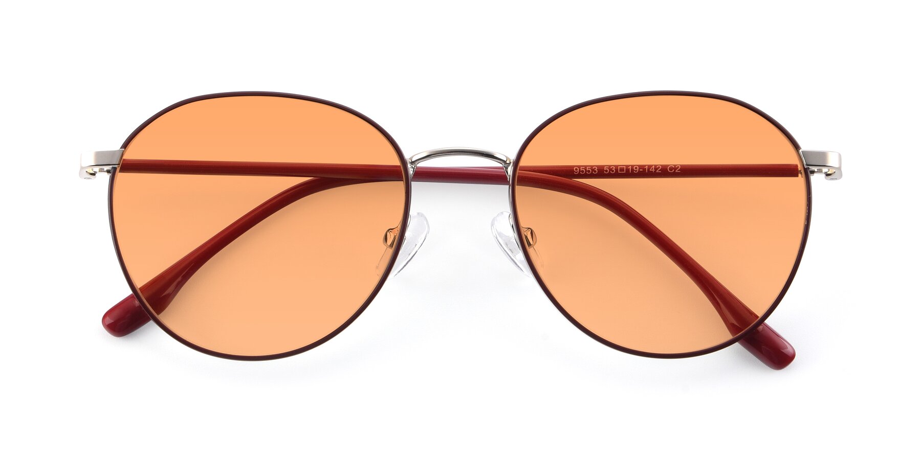 Folded Front of 9553 in Wine-Silver with Medium Orange Tinted Lenses