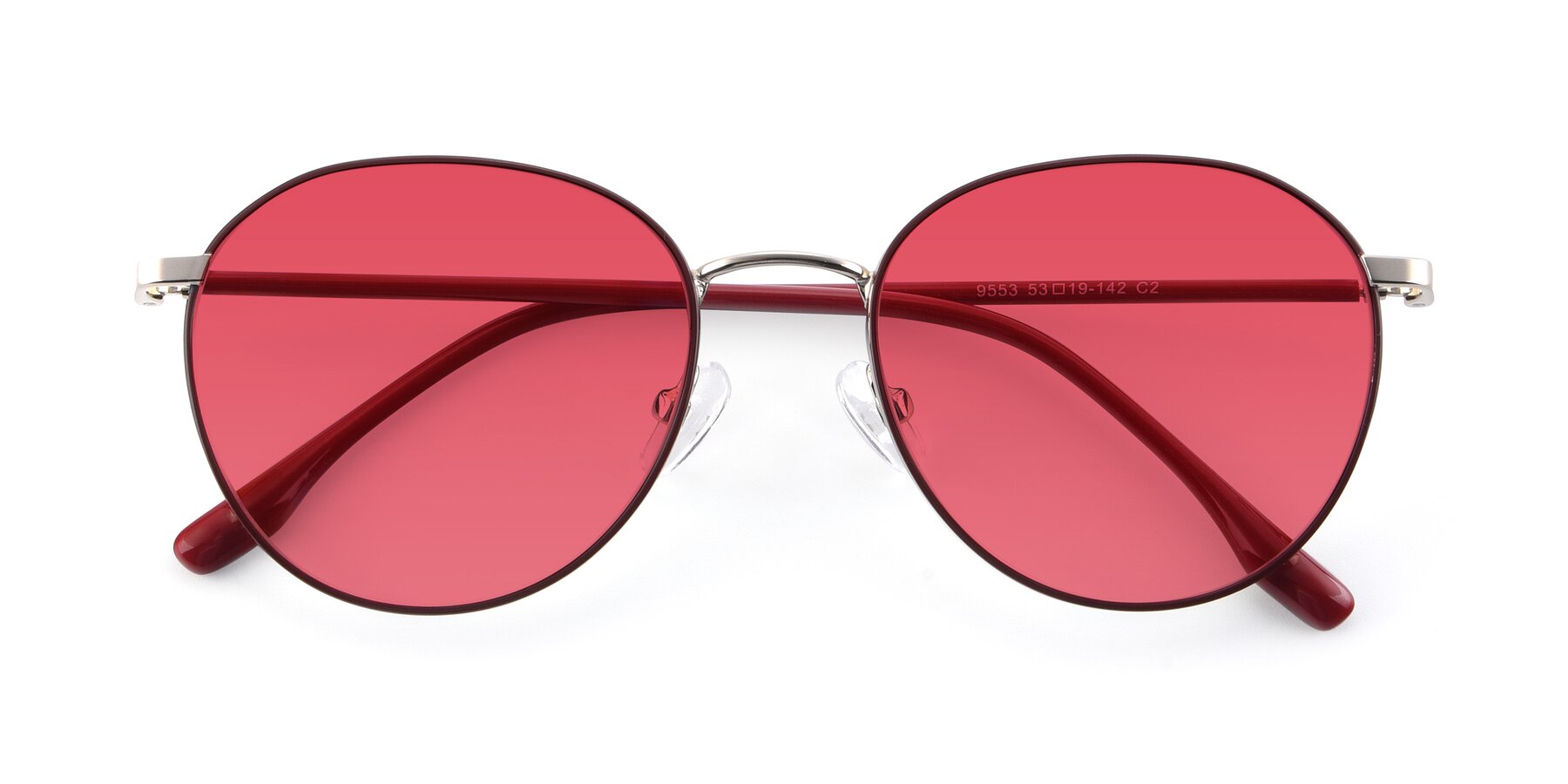 Folded Front of 9553 in Wine-Silver with Red Tinted Lenses