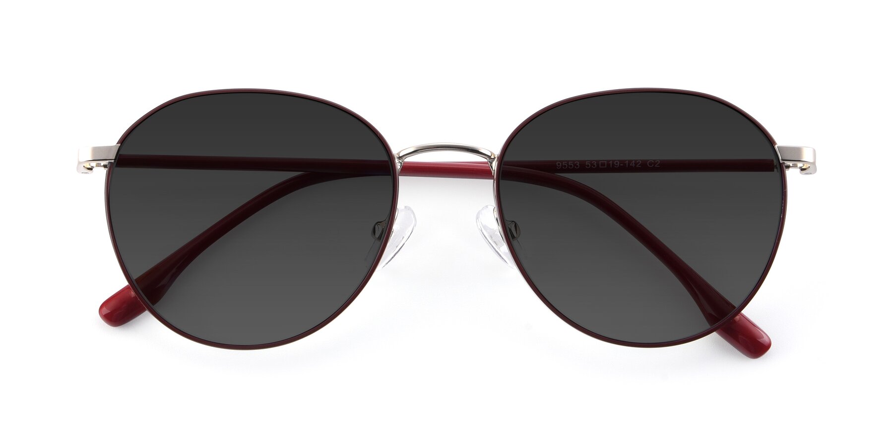 Folded Front of 9553 in Wine-Silver with Gray Tinted Lenses